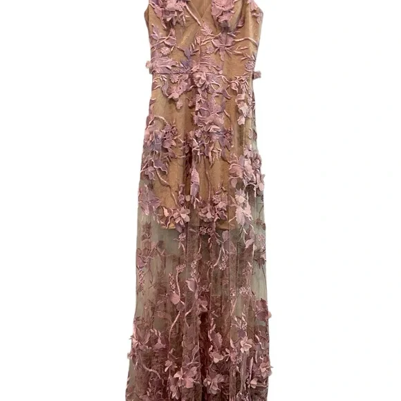 Dress the Population Rise pale pink 3D floral maxi dress. EUC - Picture 5 of 13